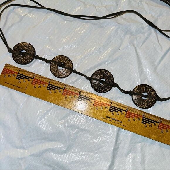 Southwestern Boho Brown Leather Wrap Belt with Decorative Coconut Shell Accents - Picture 12 of 13